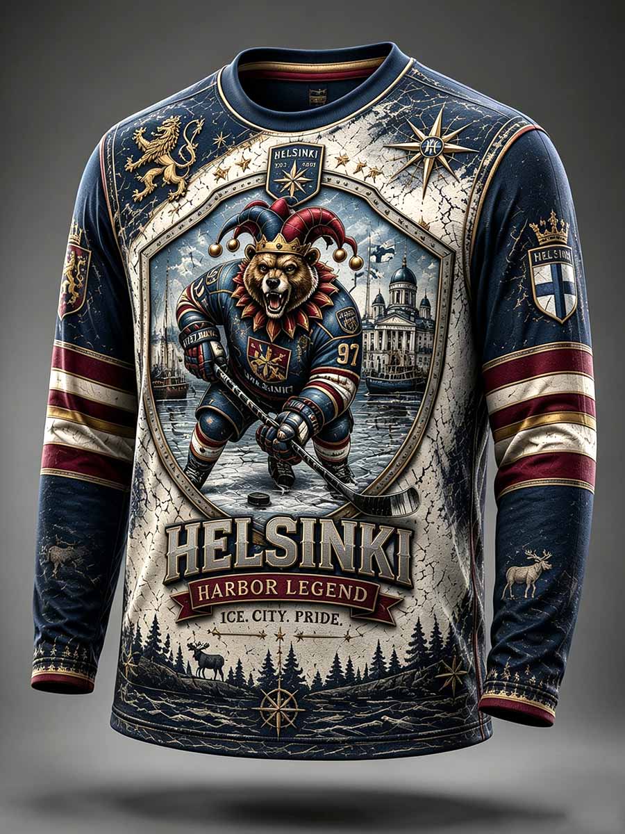 Miesten Helsingin Jokerit-jääkiekkotulosteinen collegepaita