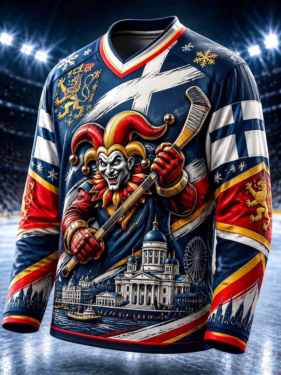 Miesten Helsingin Jokerit-jääkiekkotulosteinen collegepaita