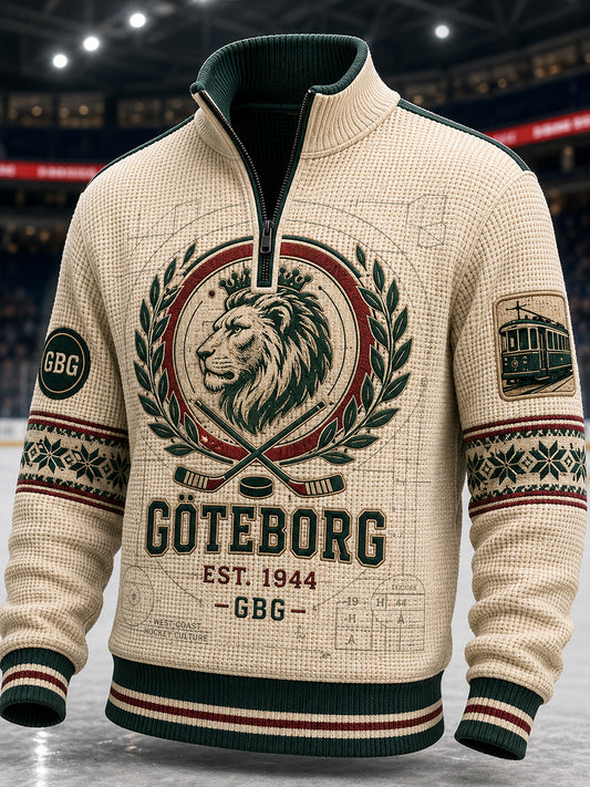 Herrtröja i 1 vintagestil från Göteborg Hockey med våffelmönster och lång ärm