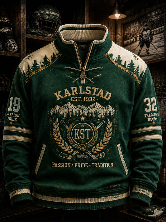 Grönt och vitt ishockeydynasti vintage-tröja med dragkedja