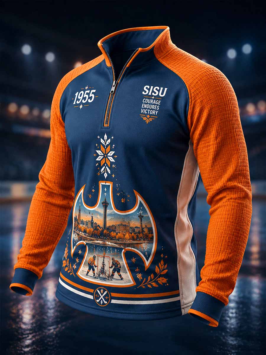 Miesten vintage-luistelua muistava painokuviollinen collegepaita