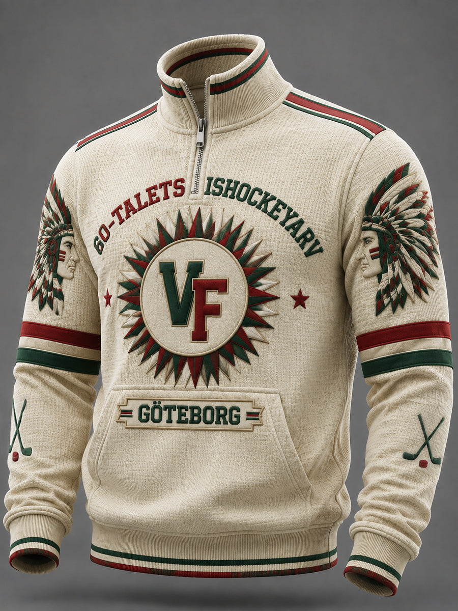 Vintage Göteborg Hockey Classic Våffelstickad Sweatshirt med Dragkedja