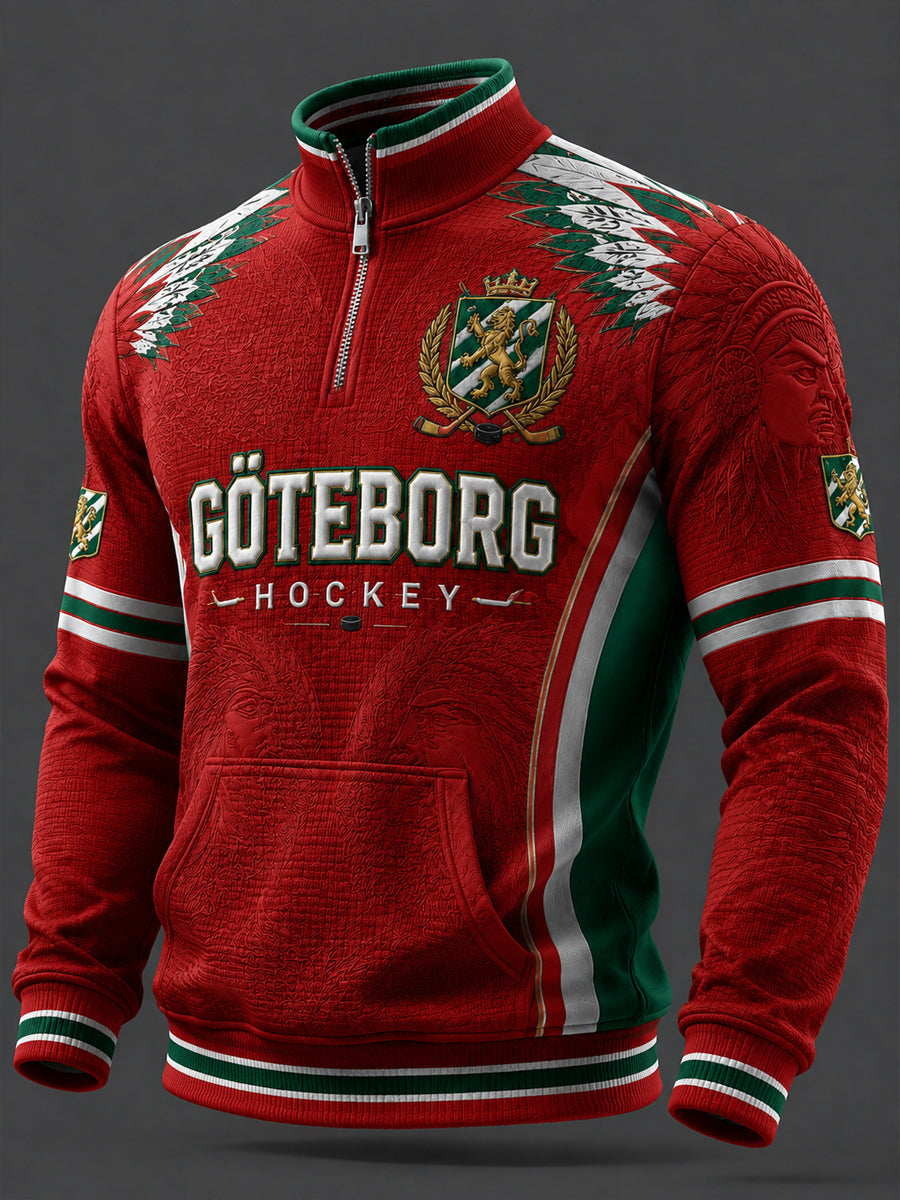 Vintage Göteborg Hockey Pride sweatshirt med dragkedja och våffelstickning