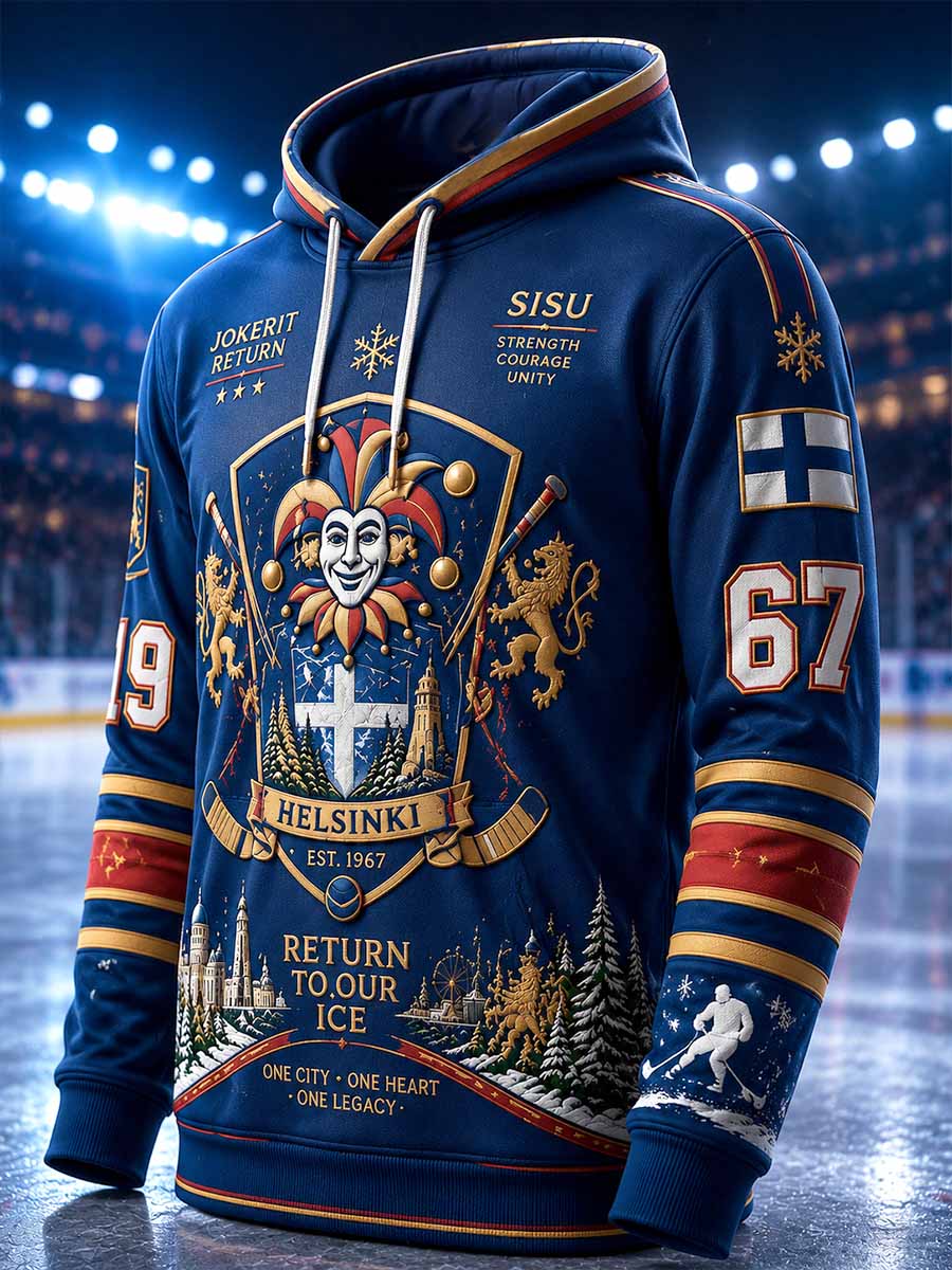 Miesten Jokerit Helsingin jääkiekkoa muistava painokuviollinen collegepaita