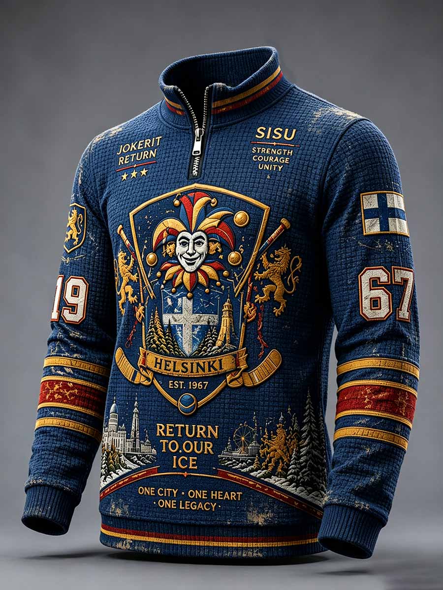 Miesten Jokerit Helsingin jääkiekkoa muistava painokuviollinen collegepaita