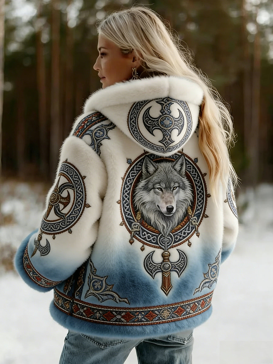 Kvinnlig vintage-vikingjacka i keltisk stil med mönster, i flanell