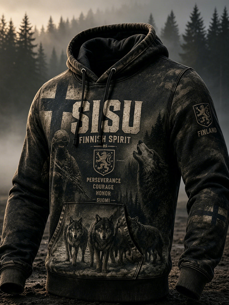 Miesten Retro Suomen Veteran Sisu Spirit Hoodie Sisu