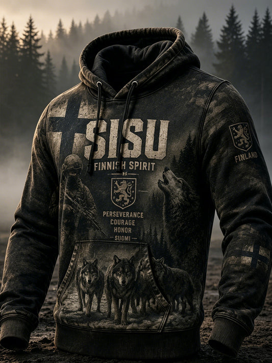 Miesten Retro Suomen Veteran Sisu Spirit Hoodie Sisu