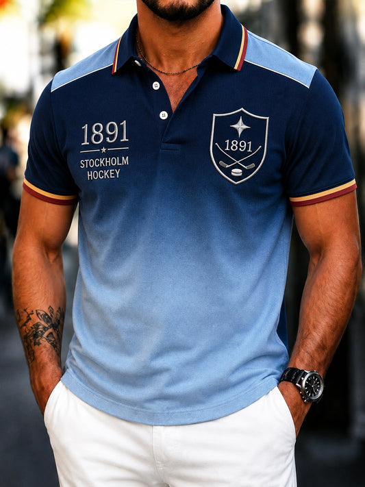 Herrpolo med djurgårdshockeymotiv och färggradient