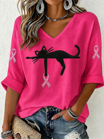 Kvinnors bröstcancer medvetenhet Skriv ut Våffle T-shirt