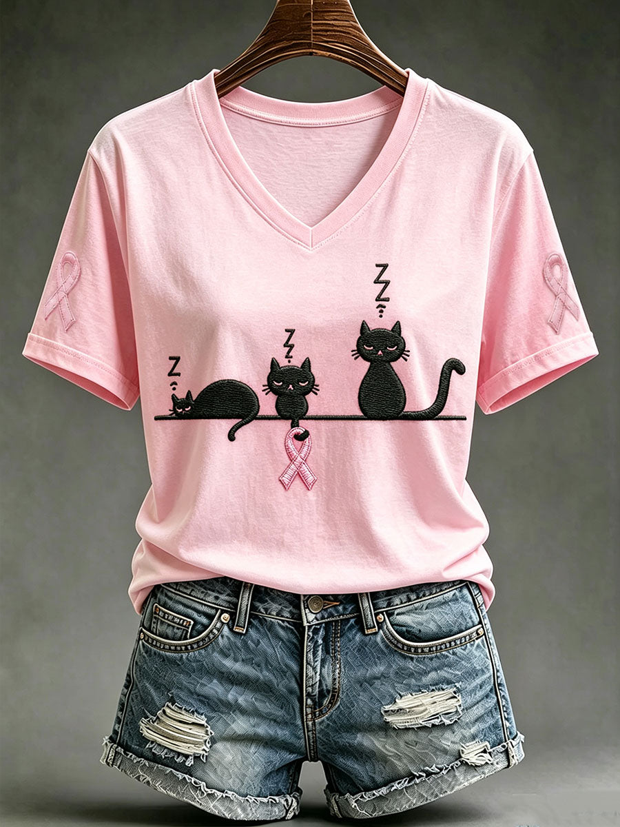 T-shirt med korta ärmar och tryck för högtid mot bröstcancer hos kvinnor