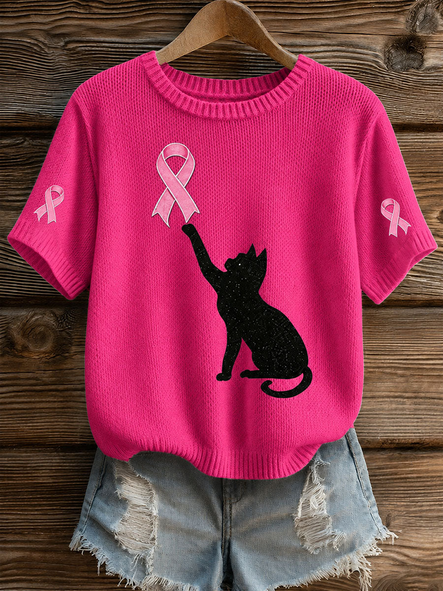Bröstcancermedvetande för kvinnor – svart t-shirt med kort ärm