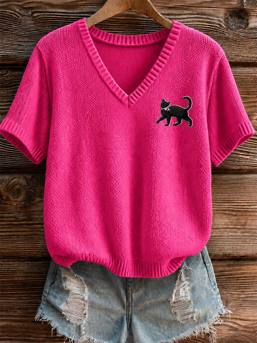 Kvinnors bröstcancer medvetenhet Black Cat Short-Shirt