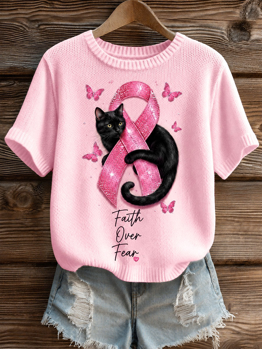 Bröstcancermedvetande för kvinnor – svart t-shirt med kort ärm