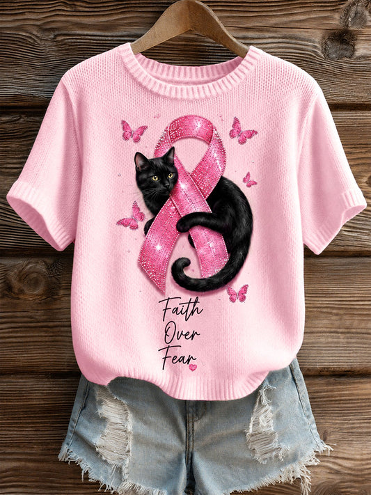 Bröstcancermedvetande för kvinnor – svart t-shirt med kort ärm