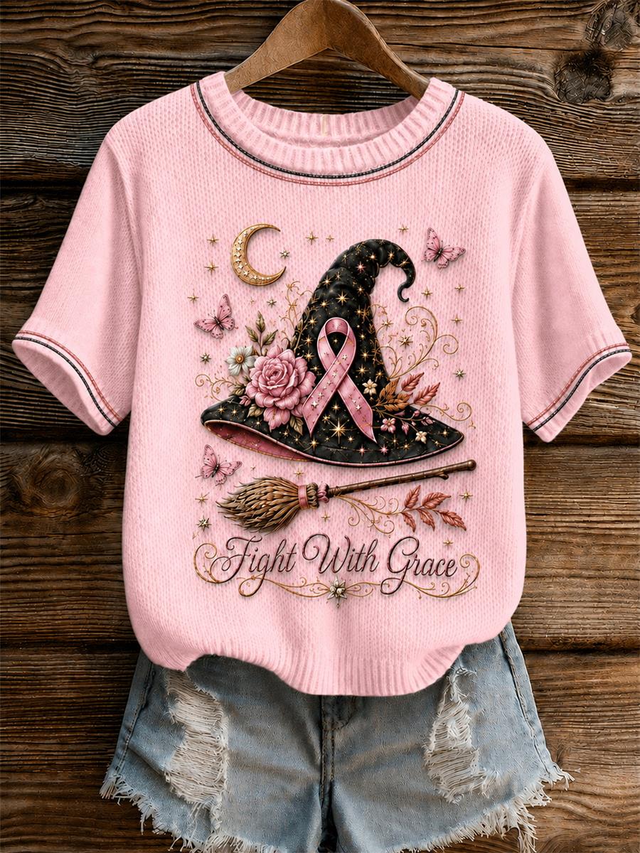 Kvinnors bröstcancer medvetenhet Magic hatt kort ärm T-shirt