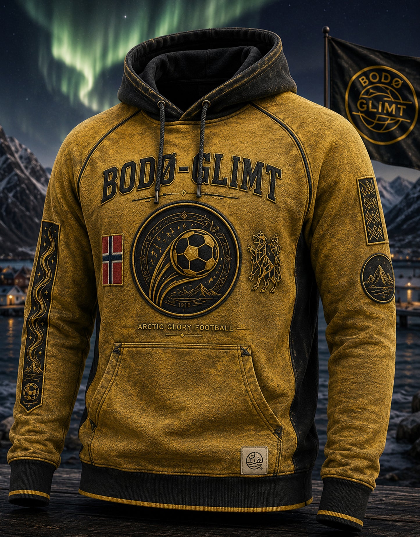 Herrers norske fotball-Bodø/Glimt-hettegenser med lange ermer