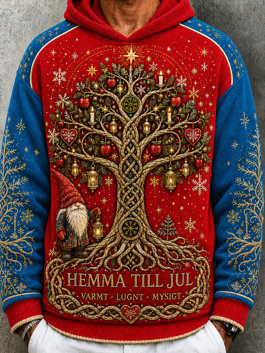 Mäns svensk jul tryckt rund hals Långärm med huvad