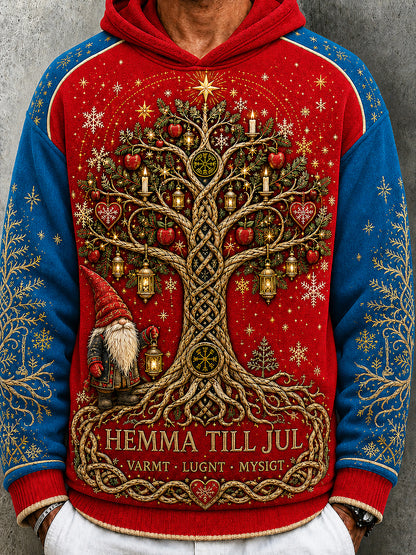 Mäns svensk jul tryckt rund hals Långärm med huvad
