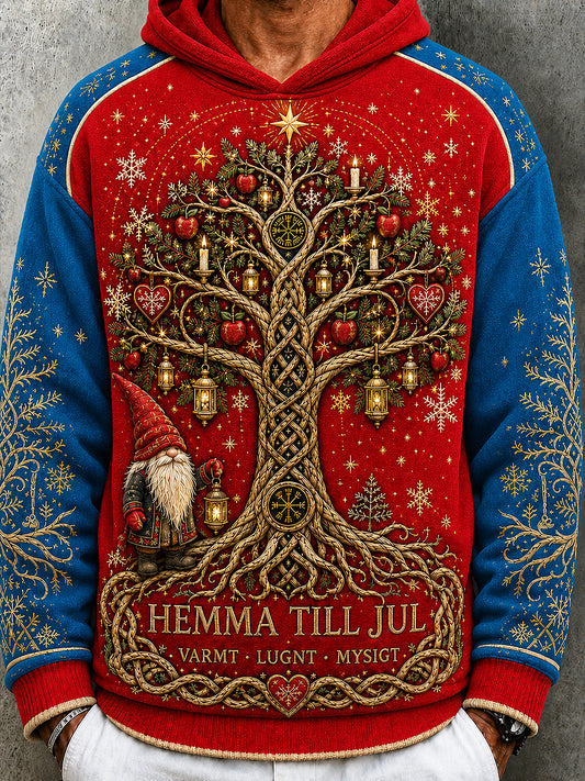 Mäns svensk jul tryckt rund hals Långärm med huvad