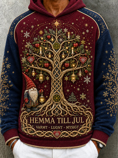 Mäns svensk jul tryckt rund hals Långärm med huvad