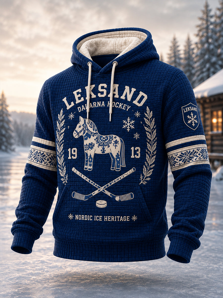 Herrlig tröja i svensk ishockeystil från Leksands IF – löst sittande huvtröja med avsatt axel och fickor för älskare av sporten