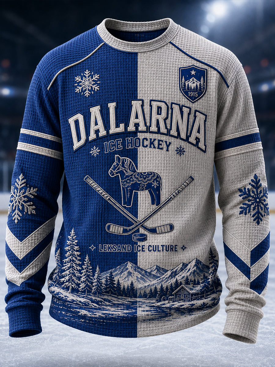 Herrarnas svenska ishockeytröja Leksands IF Voffelmönstrad långärmad t-shirt