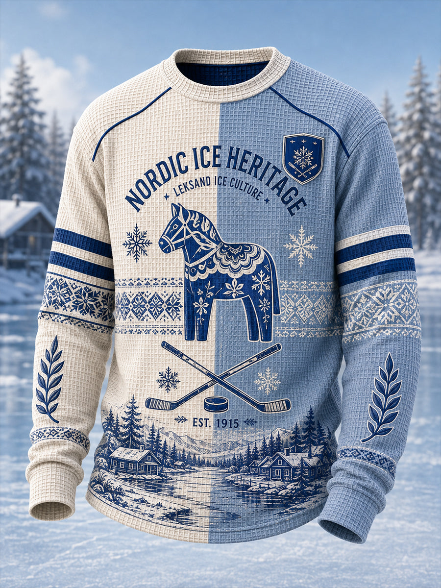 Herrarnas svenska ishockeytröja Leksands IF Voffelmönstrad långärmad t-shirt