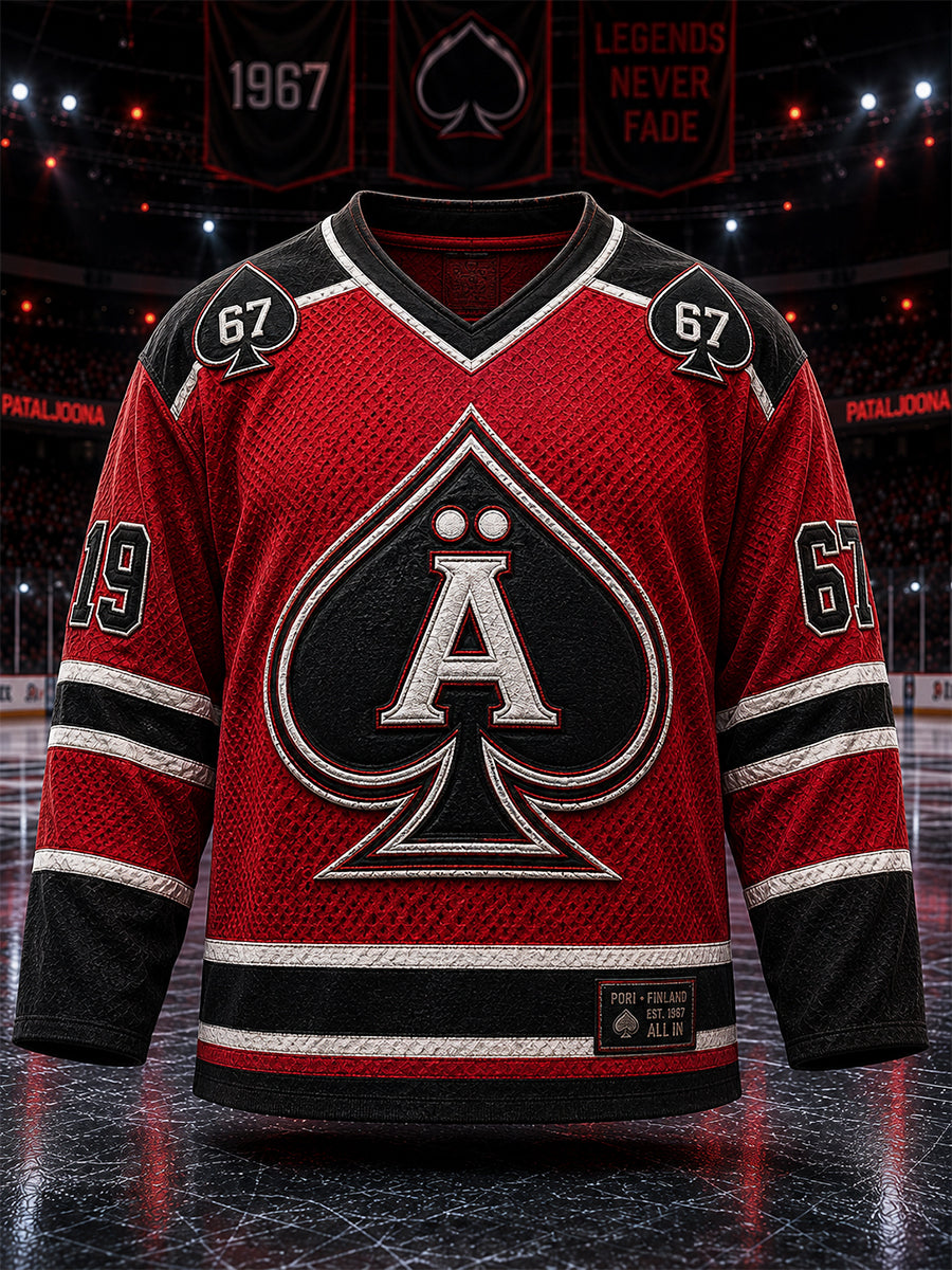 Miesten retro Porin Ässät -suomihokkifani pitkähihainen paita