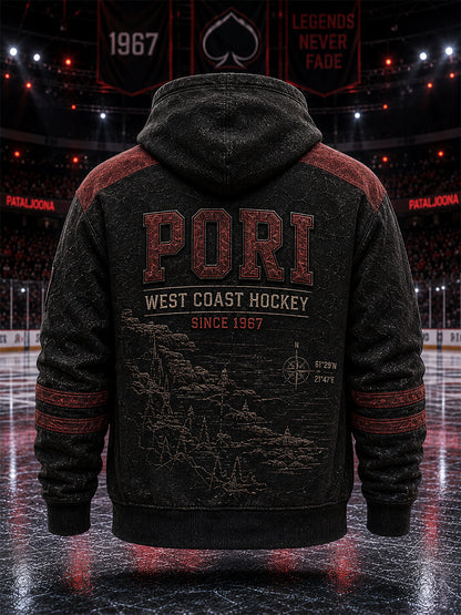 Miesten retro Porin Ässät -suomihokkifani pitkähihainen huppari