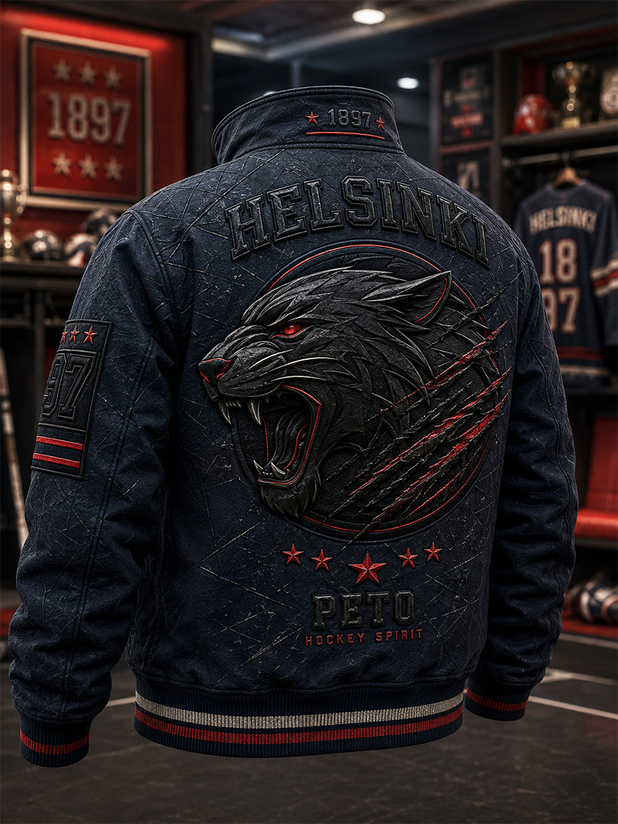 Miesten retro HIFK Suomi-kiekko pitkähihainen takki