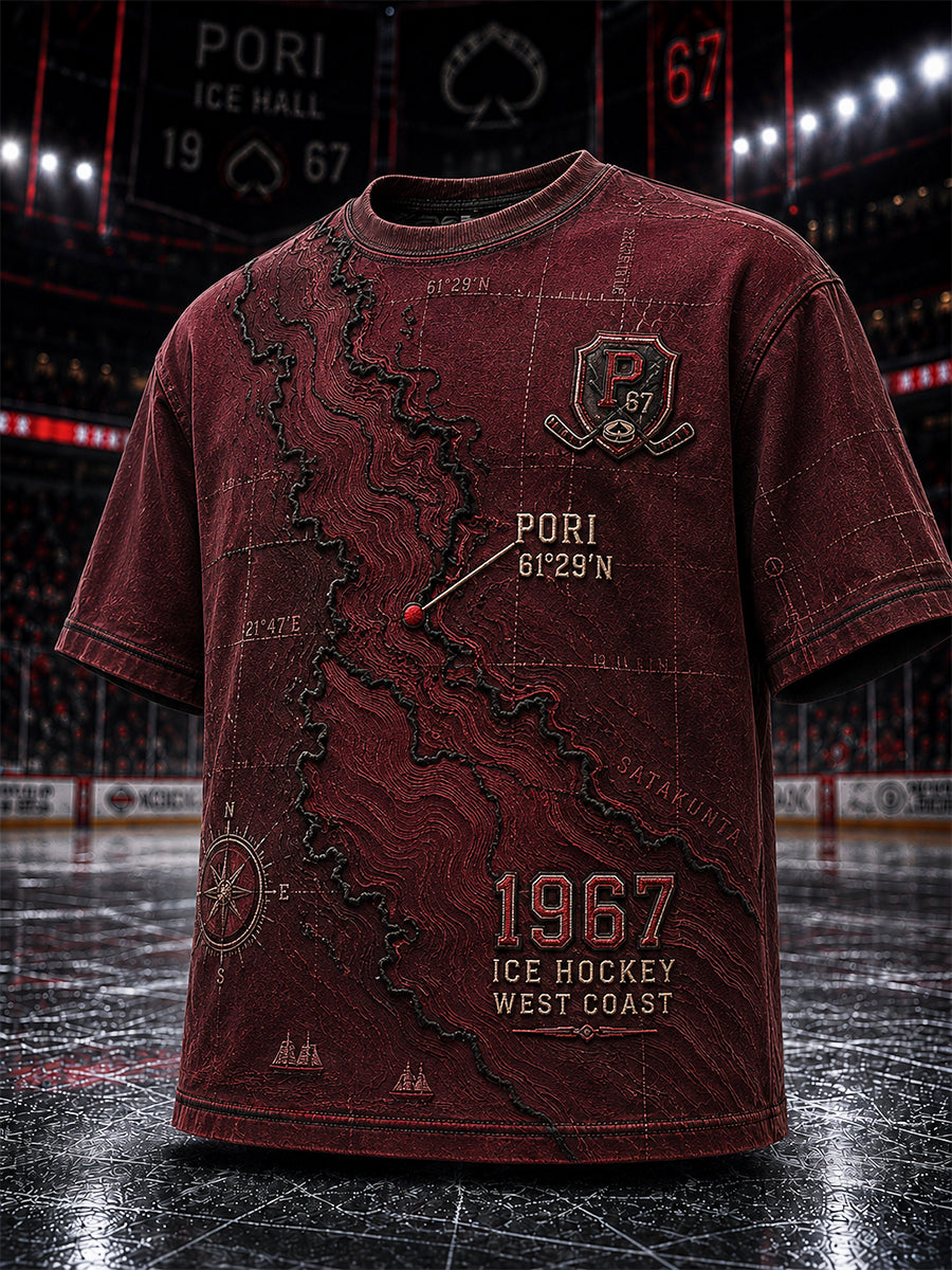 Miesten retro Porin Ässät -suomihokkifani pitkähihmainen t-paita