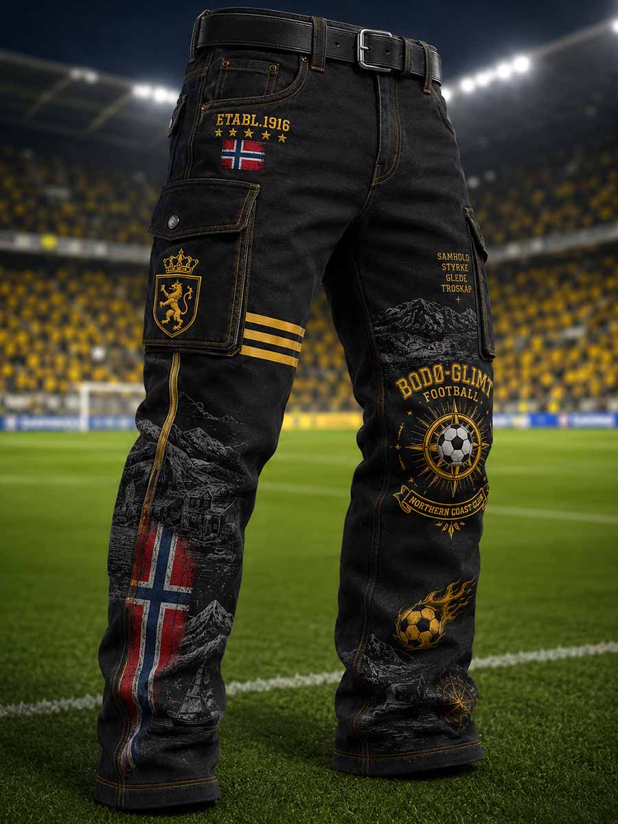 Herrebukser med fotballmotiv fra Bodø Glimt