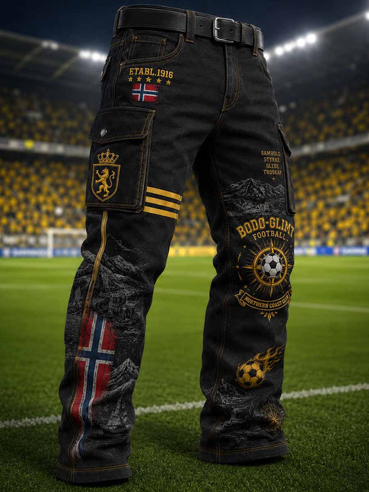 Herrebukser med fotballmotiv fra Bodø Glimt