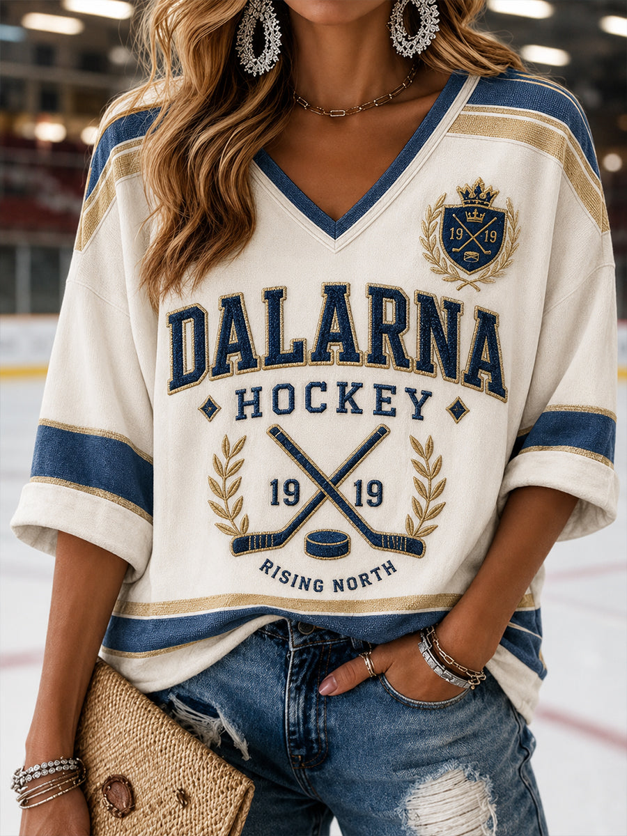 Damer Svenskt Ishockey Leksands IF Fans Älskare Broderimönster Linne V-ringning Skjorta