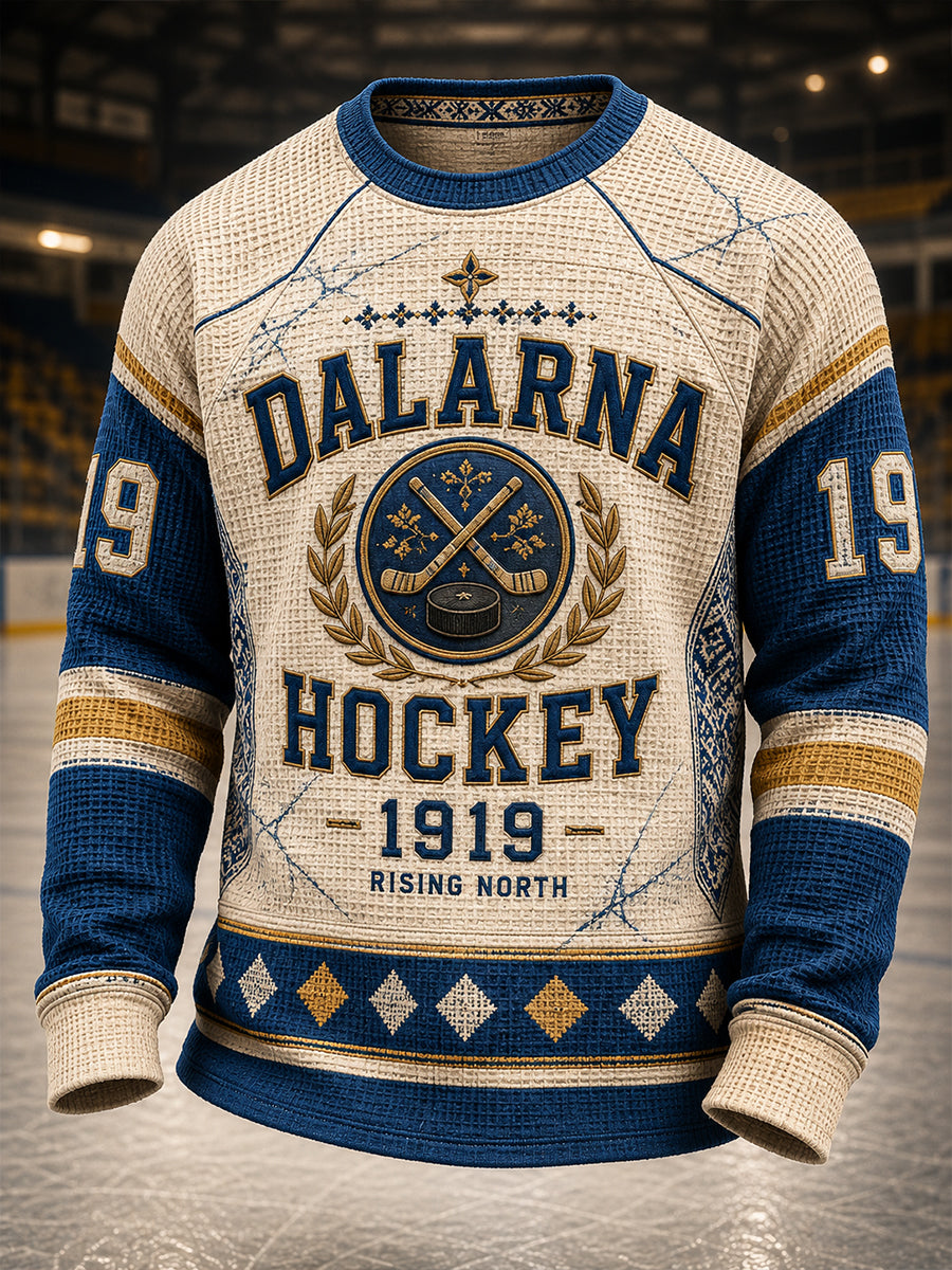 Herrarnas svenska ishockeytröja Leksands IF – favorit för fans, våffelmönstrad långärmad t-shirt