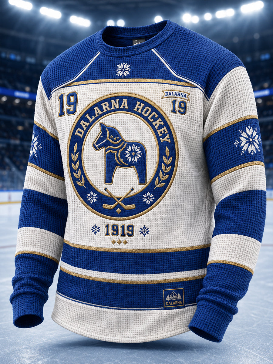 Herrarnas svenska ishockeytröja Leksands IF – favorit för fans, våffelmönstrad långärmad t-shirt