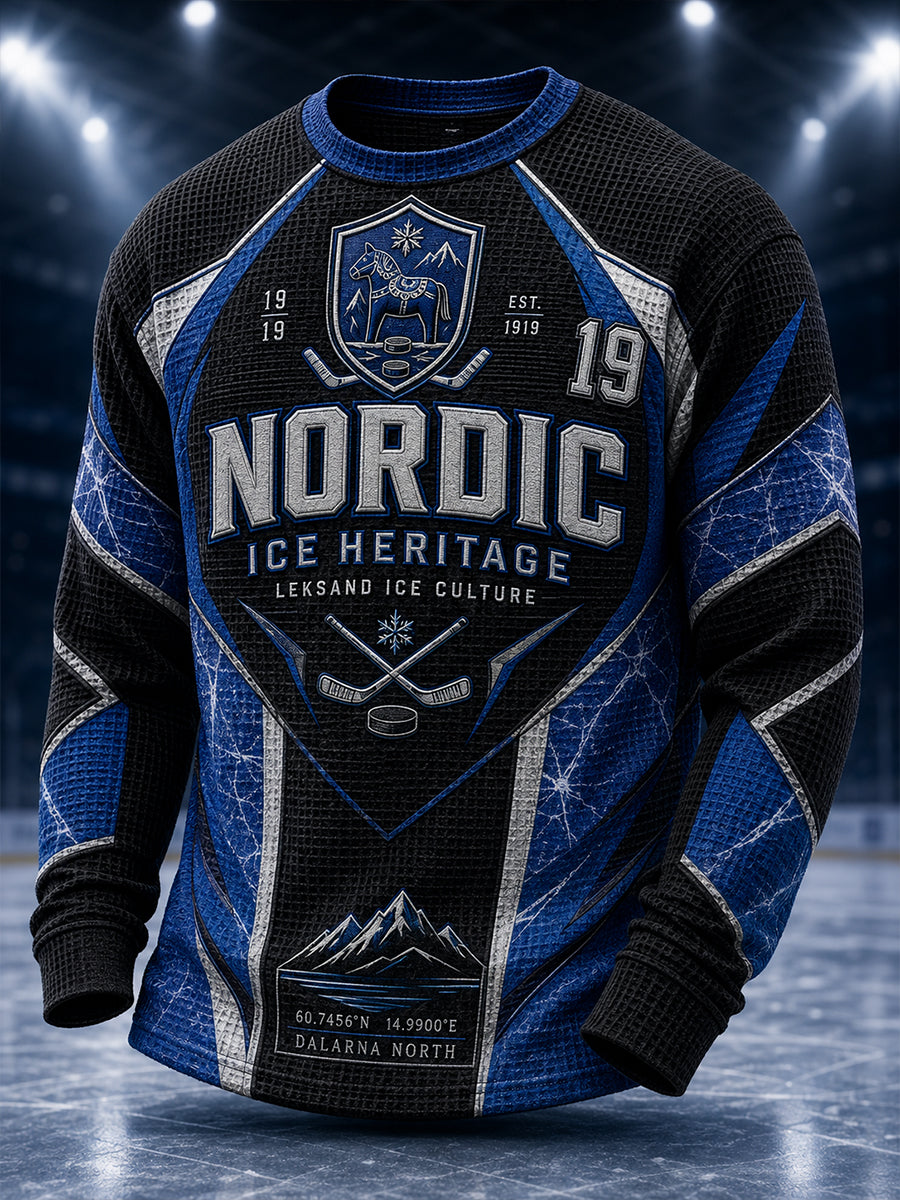 Herrarnas svenska ishockeytröja Leksands IF – favorit för fans, våffelmönstrad långärmad t-shirt