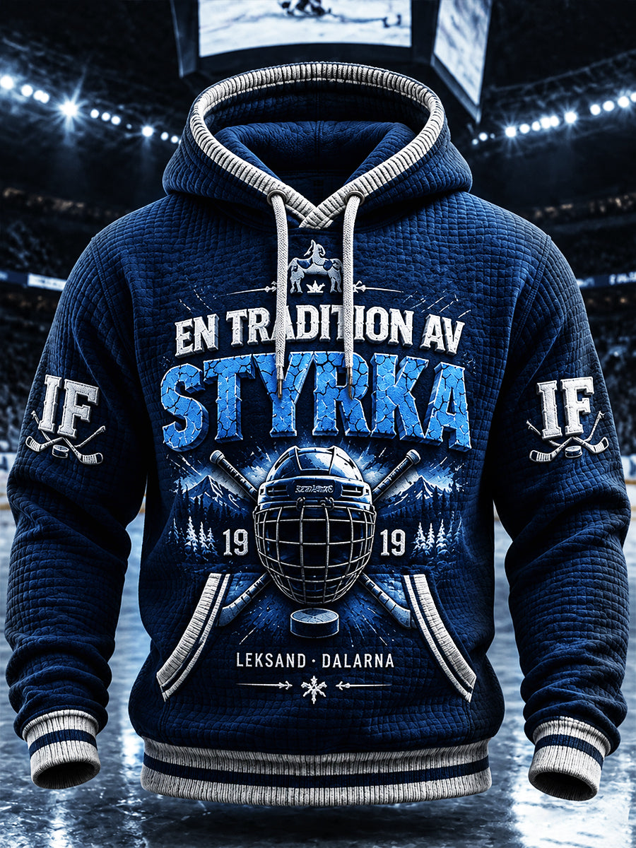 Mäns Leksands IF Svensk ishockey tryckt Casual Incheckad bomull Hooded Sweatshirt