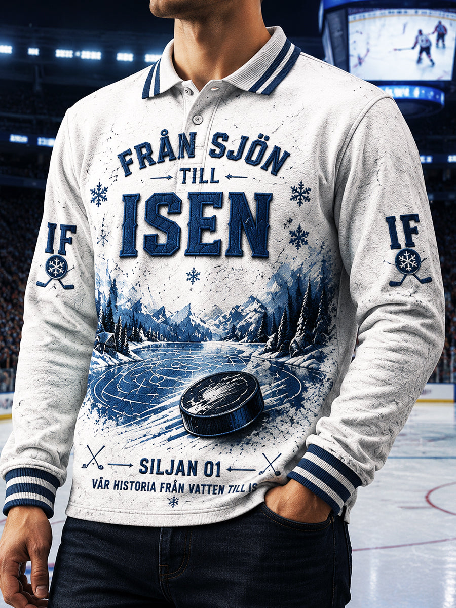 Vit svensk ishockey Leksands IF Tryckt Casual Långärmad Polo tröj