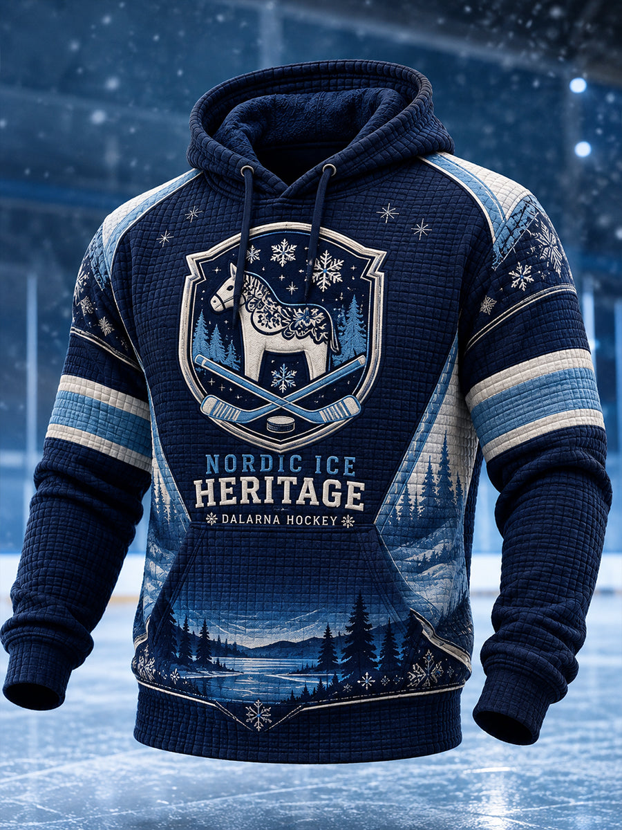 Herrliggande, överdimensionerad huvtröja i svensk ishockeystil med fickor för Leksands IF-fans och -älskare