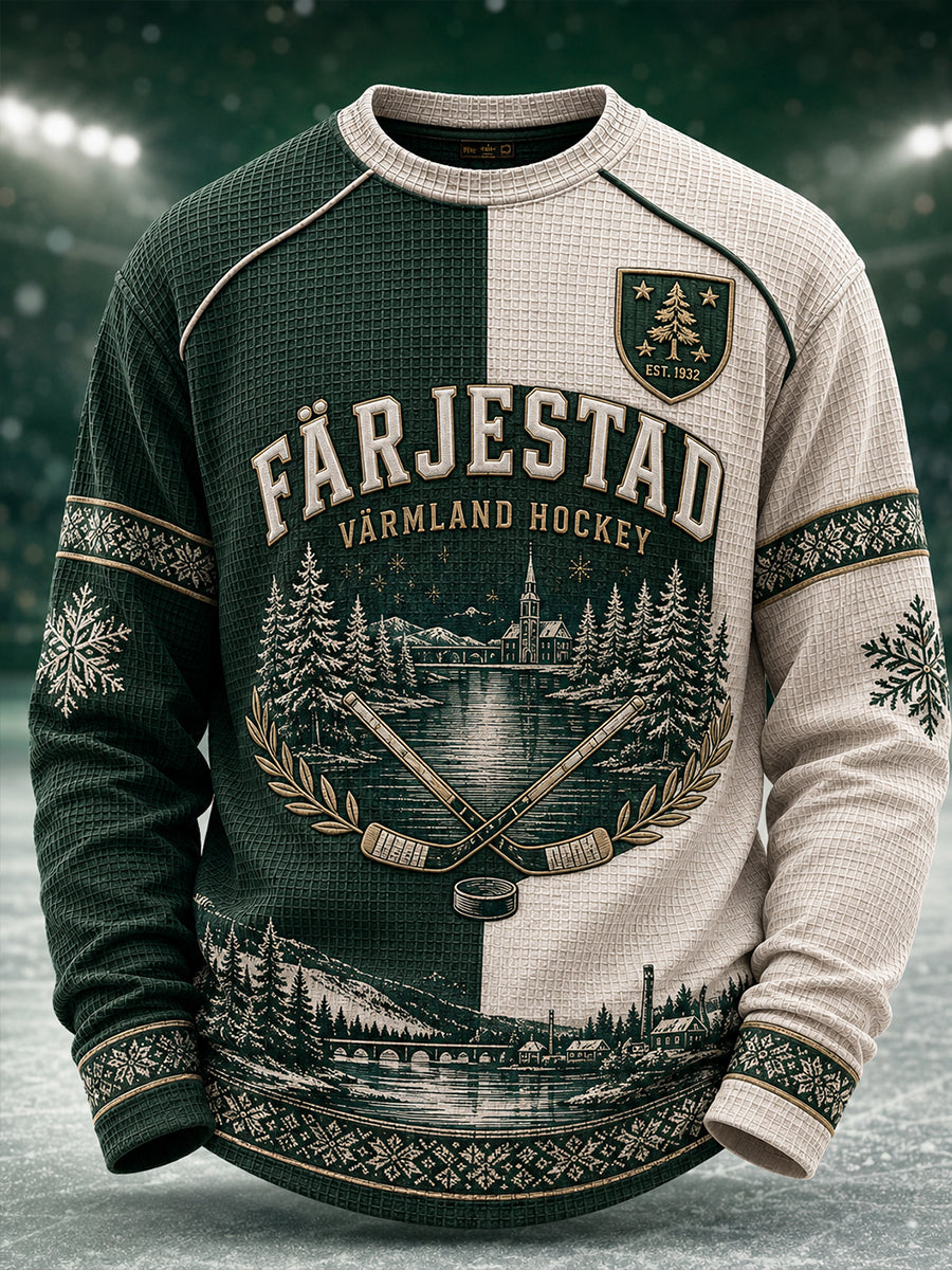 Herrarnas svenska ishockeytröja Färjestad BK Waffle långärmad t-shirt för fans och älskare