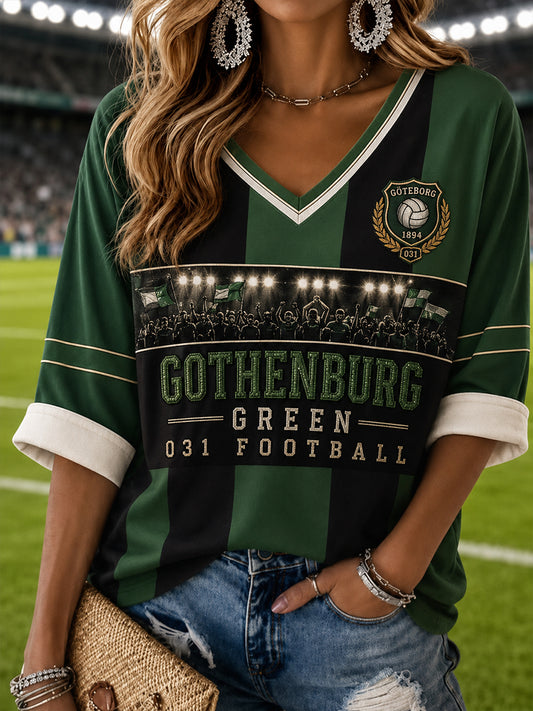 Damernas Svenska Fotboll GAIS Supportrar Älskare Broderimönster Linne V-ringad Tröja