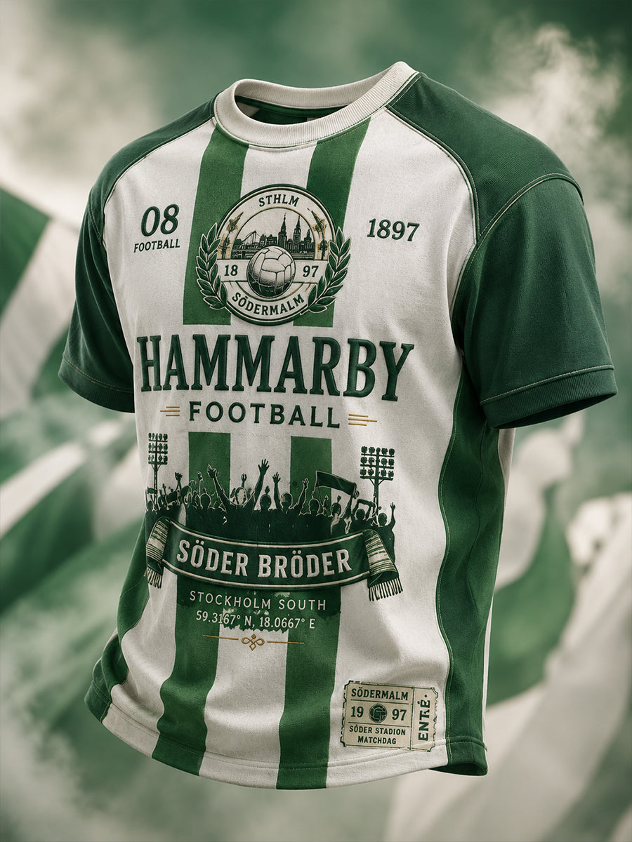 Herrarnas svenska fotbollströja med Hammarby-tema för fans och älskare, kortärmad tröja