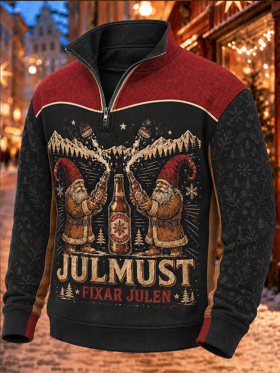 Svensk jultryckt casual sweatshirt med dragkedja för män