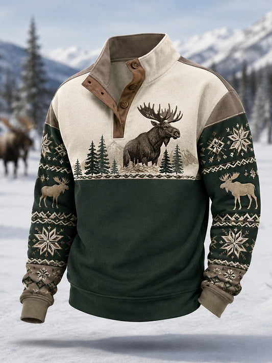 Herrpullover för vintern med älgmönster, i casual stil