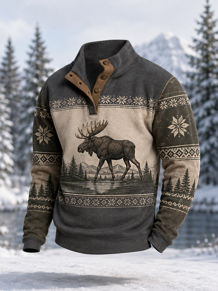 Herrpullover för vintern med älgmönster, i casual stil