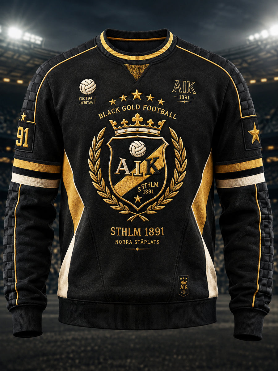 Herrtröja i svart och guld från AIK, år 1891, fotbollströja med fleece