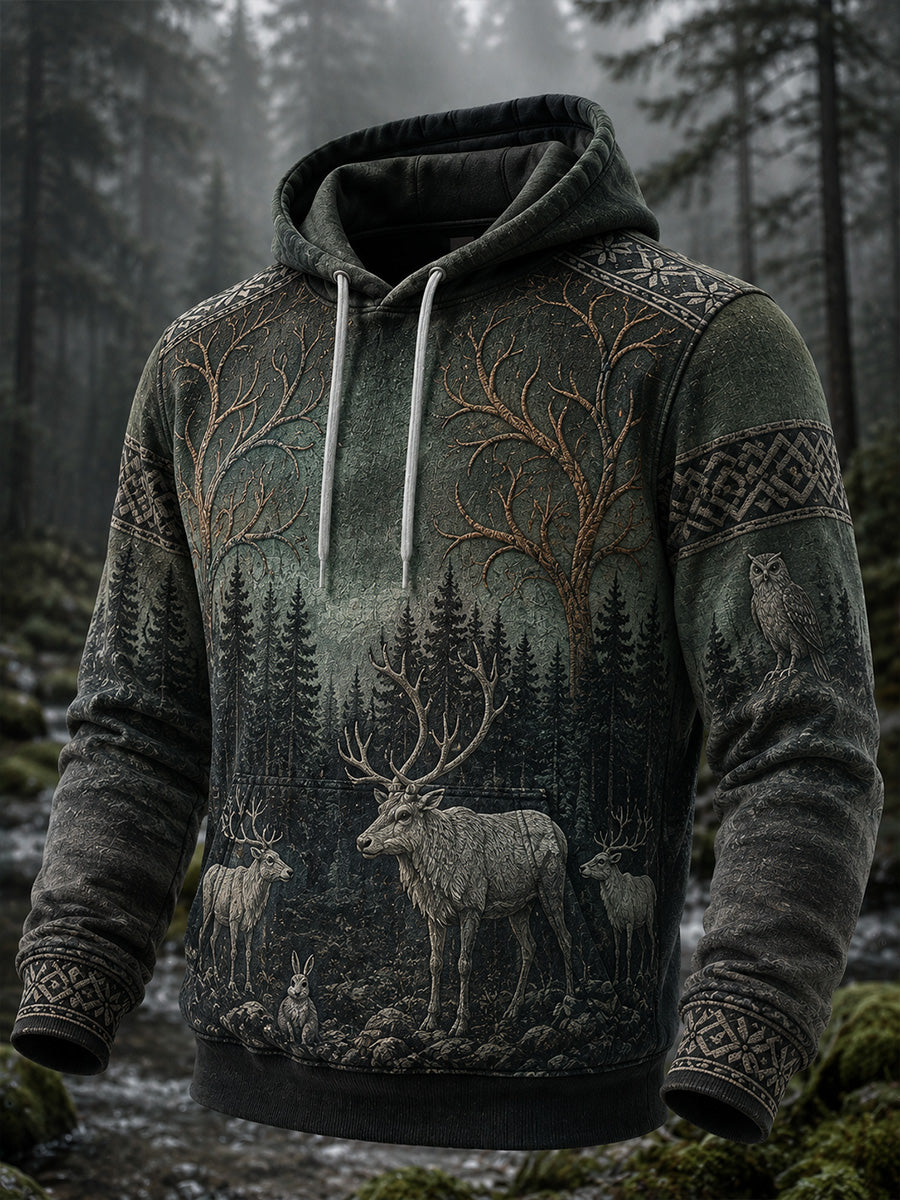 Retro nordisk konsttryck avslappnad bekväm hoodie