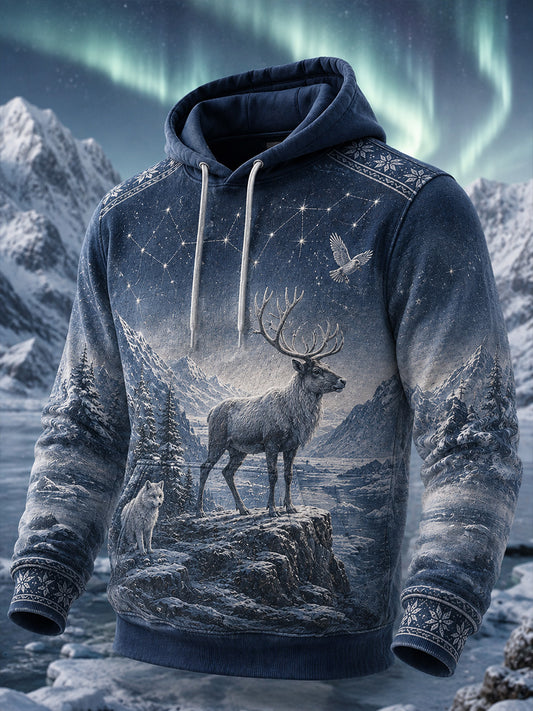 Retro nordisk konsttryck avslappnad bekväm hoodie
